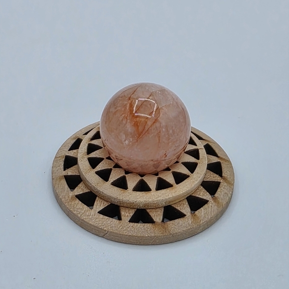 Strawberry Quartz Crystal Stone Sphere & Wooden Sphere Display Holder - Picture 2 of 9